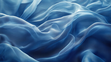 Obraz premium An isolated piece of soft silk fabric waves elegantly in the wind, luxurious satin textile cloth blue color, perfect for decorative design in fashion and home decor.