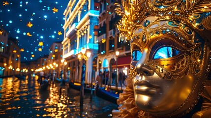 Obraz premium Venetian Mask at Night Carnival Scene