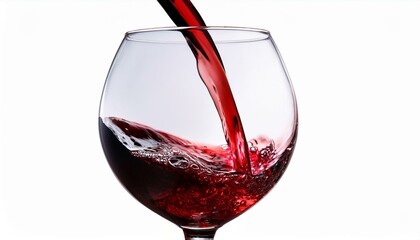 Red wine pouring in glass on isolated white background