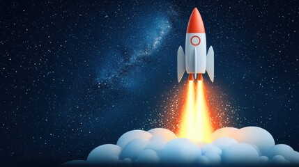 Obraz premium A Colorful Rocket Launching into the Starry Night Sky