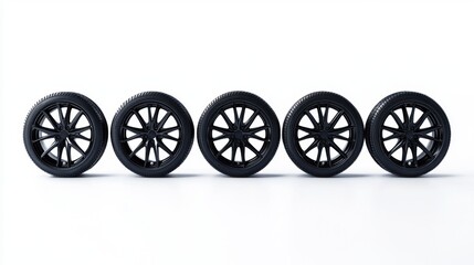 Fototapeta premium High-Quality Black Car Tires Displayed in a Straight Line