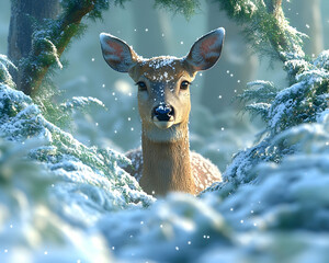 A deer in a snowy forest. (1)