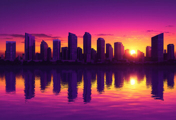 Fototapeta premium purple sunset around the city