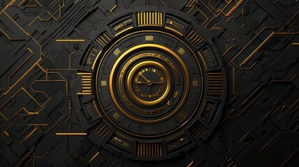 Fototapeta premium Futuristic clock design abstract art digital wallpaper dark theme close-up view time concept for modern spaces
