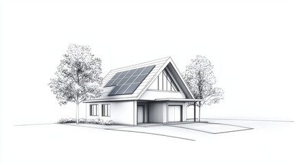 Modern Eco-Friendly House Design with Solar Panels and Green Surroundings