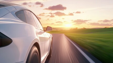 Obraz premium A Dynamic Drive at Sunset: Journey Through Serene Landscapes