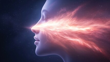 Obraz premium Surreal Portrait of a Woman with Cosmic Energy Emission