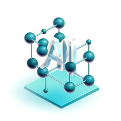 Obraz premium AI cube with connected spheres.