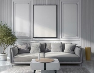 Cozy Living Room Wall Poster Mockup with Warm Tones and Inviting Decor