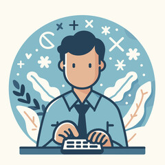 Businessman typing on keyboard with mathematical symbols
