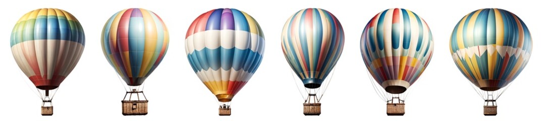 Fototapeta premium Collection of various hot air balloons isolated on transparent background.