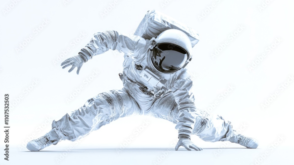 Aufkleber a stylized astronaut in a dynamic pose against a minimalist background.