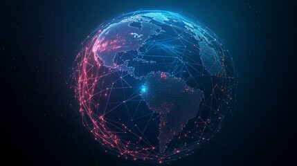 Obraz premium Global system network, Wi-Fi symbols with interconnected lines and dots, abstract network grid, digital connection icons, vibrant neon highlights, data flow lines, glowing communication pathways