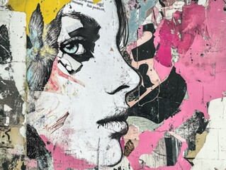 Fototapeta premium Portrait in anti-design style with chaotic elements, torn edges
