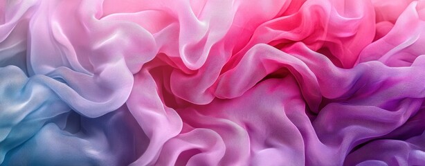 Soft Pink and Blue Silky Fabric Flowing in Layers, Creating a Dreamy and Ethereal Background for Abstract Design, Fashion, and Textile Use