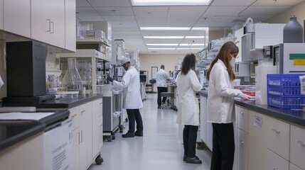 diverse team of scientists working in a state-of-the-art lab with bioreactors, developing eco-friendly materials