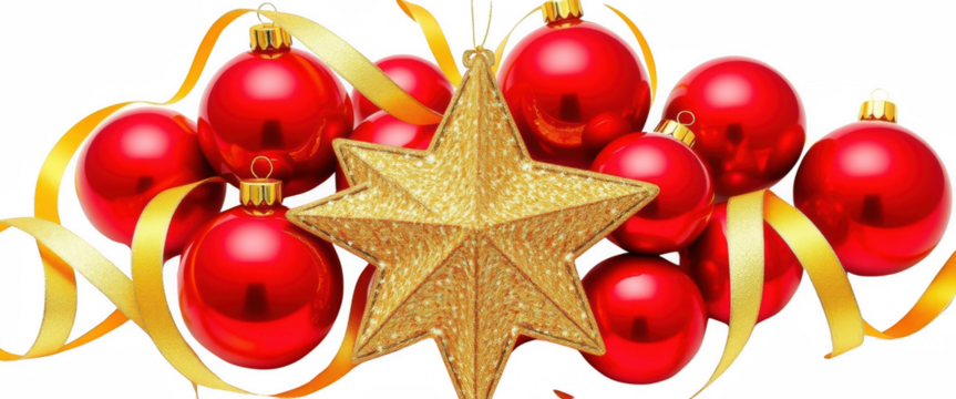 Festive Christmas Ornament Decor Red Balls Gold Star Ribbon