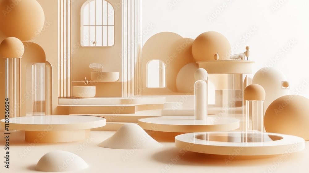 Leinwandbilder a minimalist 3d environment featuring soft shapes and neutral tones, emphasizing tranquility.