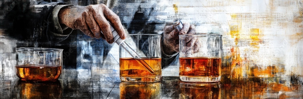 Aufkleber A scientist conducting an experiment with amber liquid in glassware.