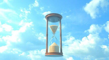 daylight savings time background, Hourglass with blue sky and white clouds. 3d illustration.