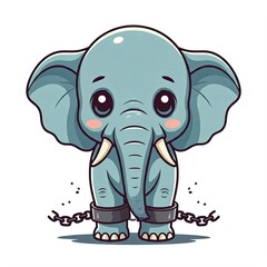 Fototapeta premium Design a chibi-style elephant with gentle eyes and a peaceful expression, breaking free from chains, symbolizing the abolition of slavery. The elephant is standing tall, with a light blue color palet
