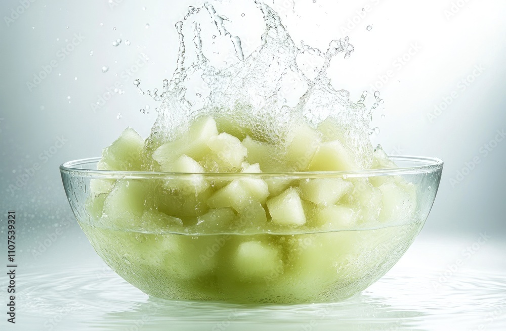 Poster A splash of diced melon in a bowl, showcasing freshness and hydration.