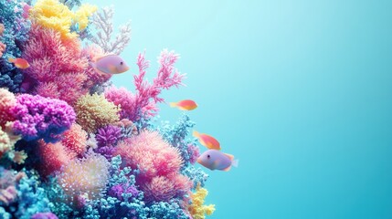 Obraz premium Vibrant coral reef with colorful fish swimming in a serene underwater environment.