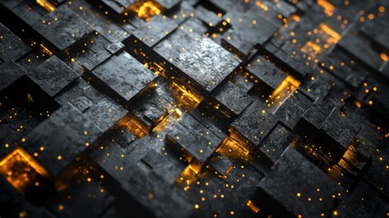 Obraz premium Abstract high-tech digital technology background featuring particles, metallic plates, and futuristic design for creative visuals, technological concepts, and innovative digital media projects