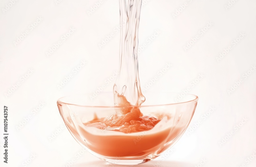 Poster A stream of liquid being poured into a bowl containing a creamy substance.