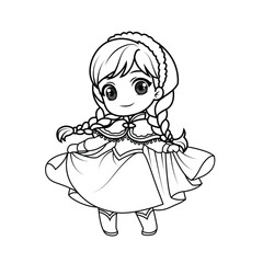 Adorable chibi girl with big eyes. Perfect black-and-white outline for coloring pages. Frozen.