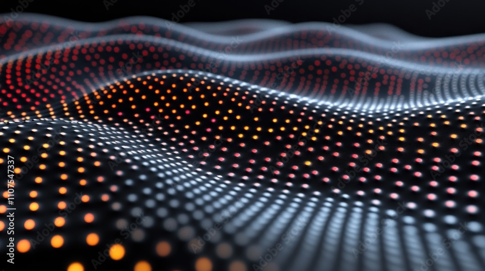 Aufkleber Abstract visualization of waves with colorful dots representing data or sound patterns.