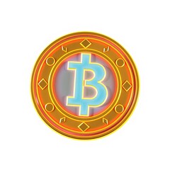Obraz premium 3D Holographic Coin Toss Icon with Enchanted Glowing-Rune Aesthetic for Whimsical Digital Backgrounds, Copy Space