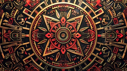 Intricate Red Gold Geometric Mandala Design
