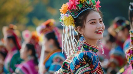 Vibrant Hmong New Year Celebration in Traditional Attire