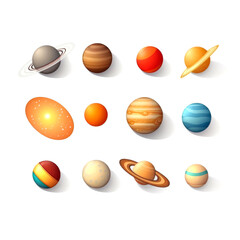 Fototapeta premium Cartoon planets and sun illustration.