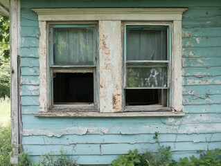 Empty structures with broken windows and peeling paint, left untouched for years