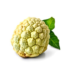 Fototapeta premium Close-up of a custard apple with leaves.