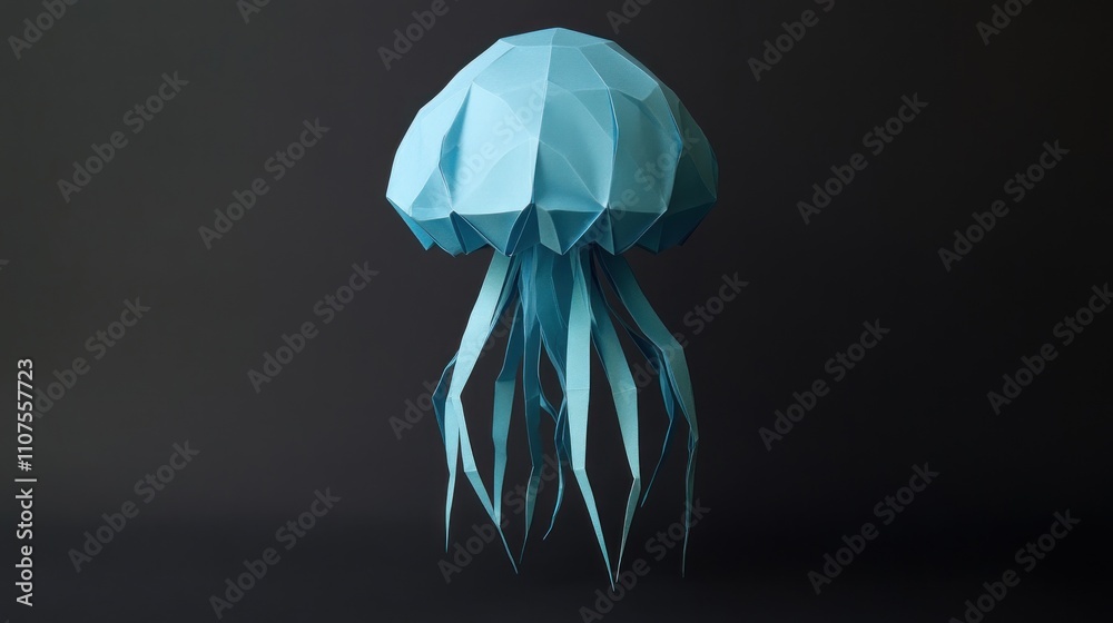 Poster a geometric, stylized representation of a jellyfish in a minimalist design.