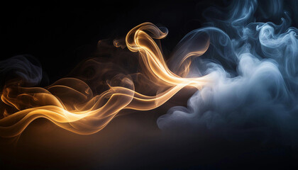 Glowing Light Streaks Amidst Thick Smoke on Black Canvas