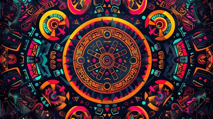 Fototapeta premium Vibrant Abstract Artwork Featuring Geometric Aztec Inspired Designs