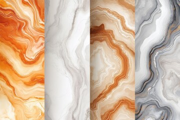 Trendy marble and stone designs. A range of watercolor and ink digital backdrops showcasing tones of white, brown, orange, gray, and beige