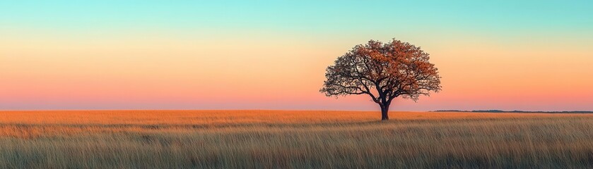 Obraz premium Gradient mosaic sky blending vibrant sunset hues, Enchanted gradient, serene landscape magic