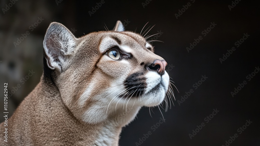 Poster A close-up of a puma's face, showcasing its features and gaze.