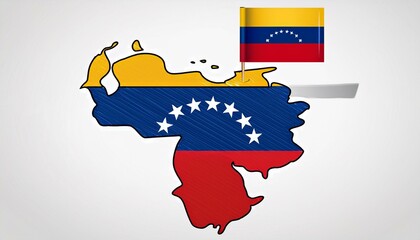Folded paper map of Venezuela with flag pin of Venezuela.