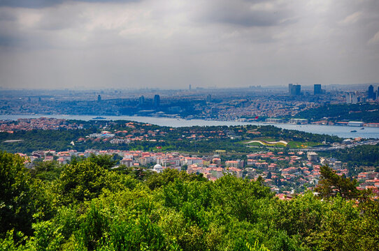 Istanbul Bosphorus and cityscape from Camlica Hill in Istanbul, Turkey