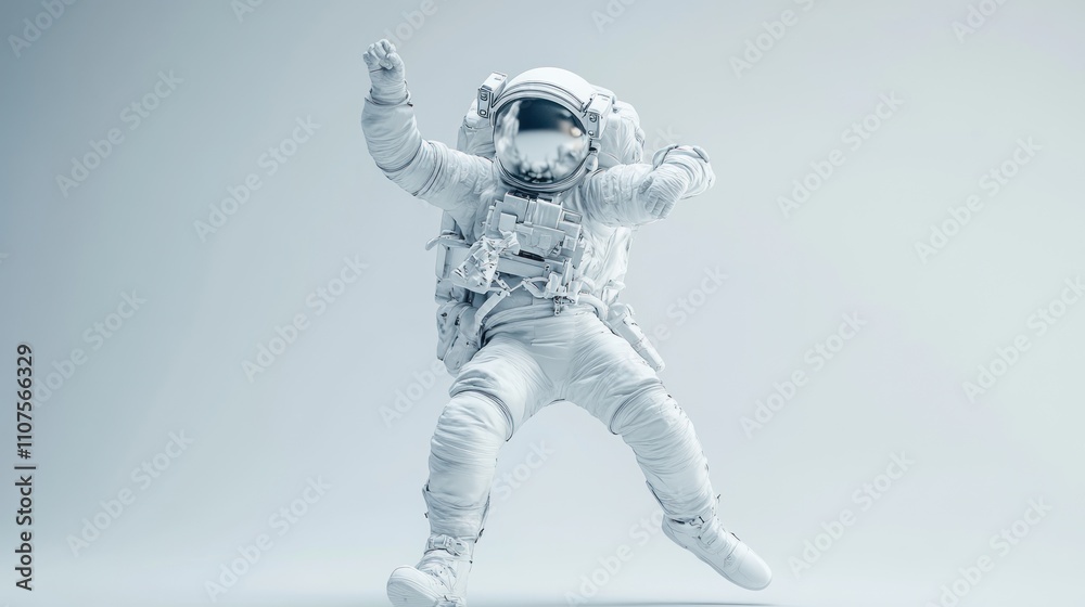Aufkleber a floating astronaut in a minimalist, futuristic setting.