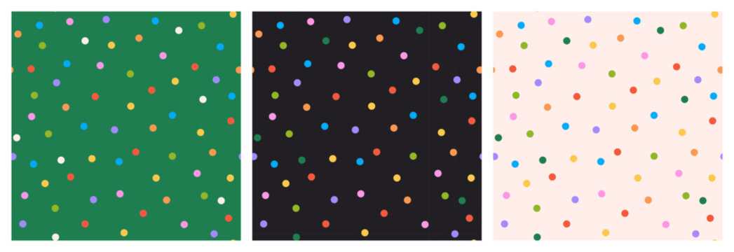 Seamless confetti pattern with colorful and vibrant round circles. Festive celebrations, parties, and events. Fun and playful vector design for wrapping paper, decoration and background.