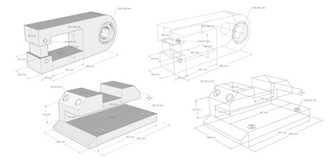 Engineering education. Technology background. Technical drawing .Vector illustration .