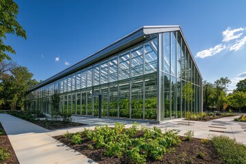 Fototapeta premium Greenhouse buildings designed for urban farming, providing sustainable food sources within city environments
