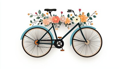 Fototapeta premium A charming bicycle adorned with vibrant flowers, perfect for spring-themed designs and creative projects.